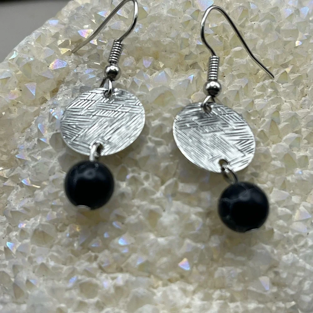 Silver and Black Dangle Earrings